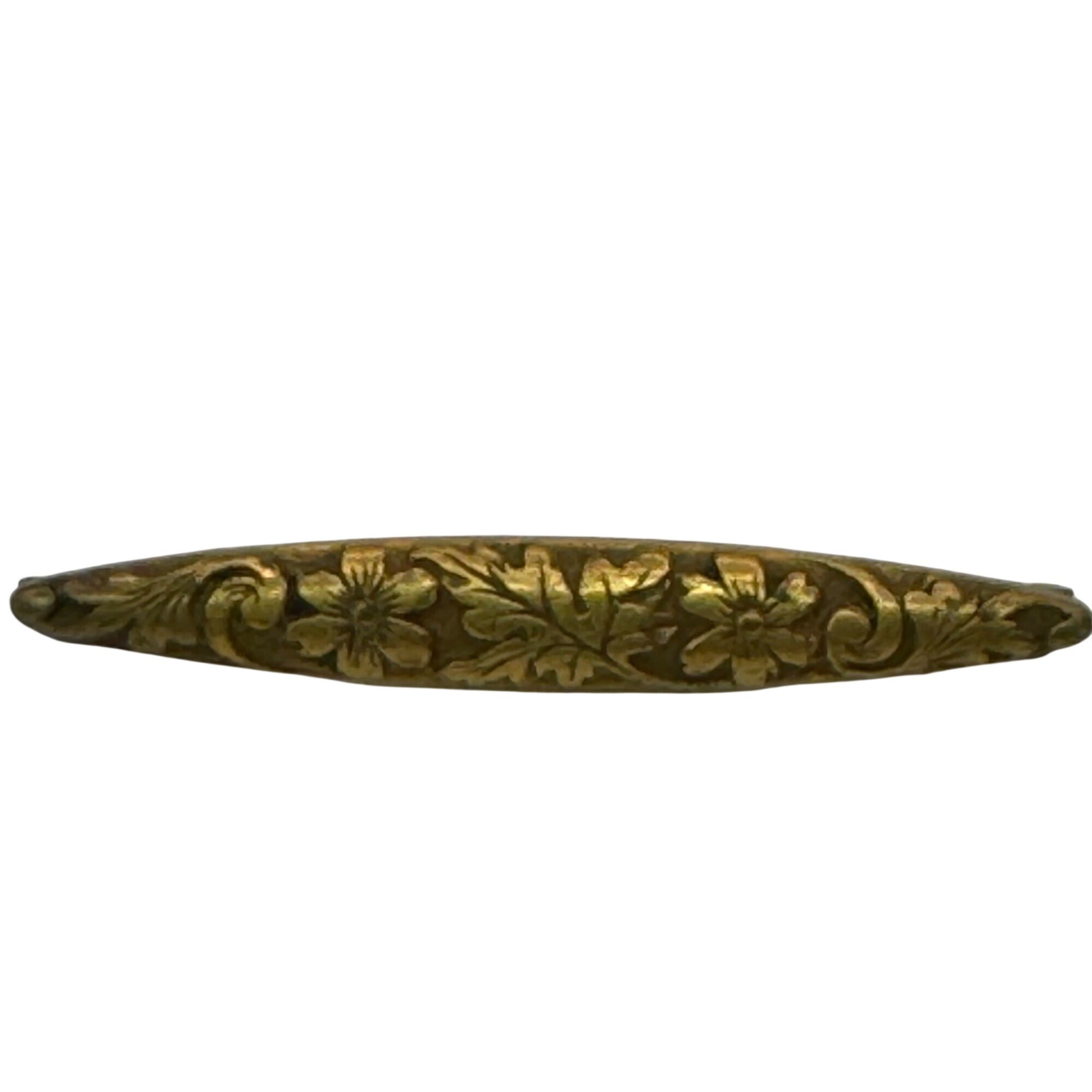 Antique Gold 14k Floral Engraved Bar Pin Brooch 1.5” Art Nouveau Leaf Scroll