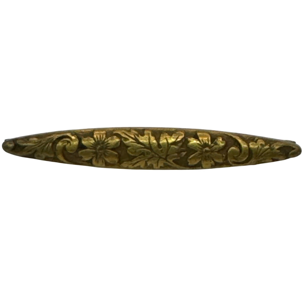 Antique Gold 14k Floral Engraved Bar Pin Brooch 1.5” Art Nouveau Leaf Scroll