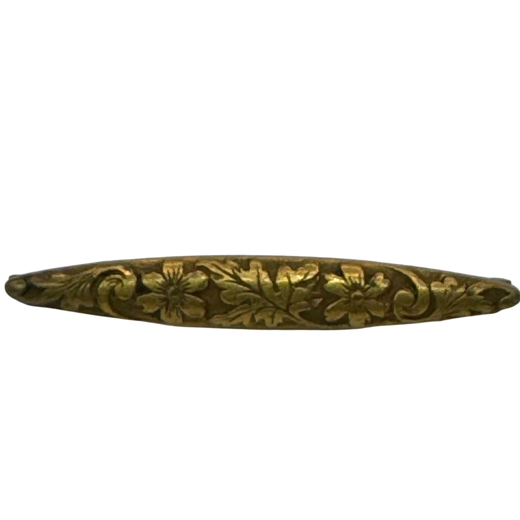 Antique Gold 14k Floral Engraved Bar Pin Brooch 1.5” Art Nouveau Leaf Scroll