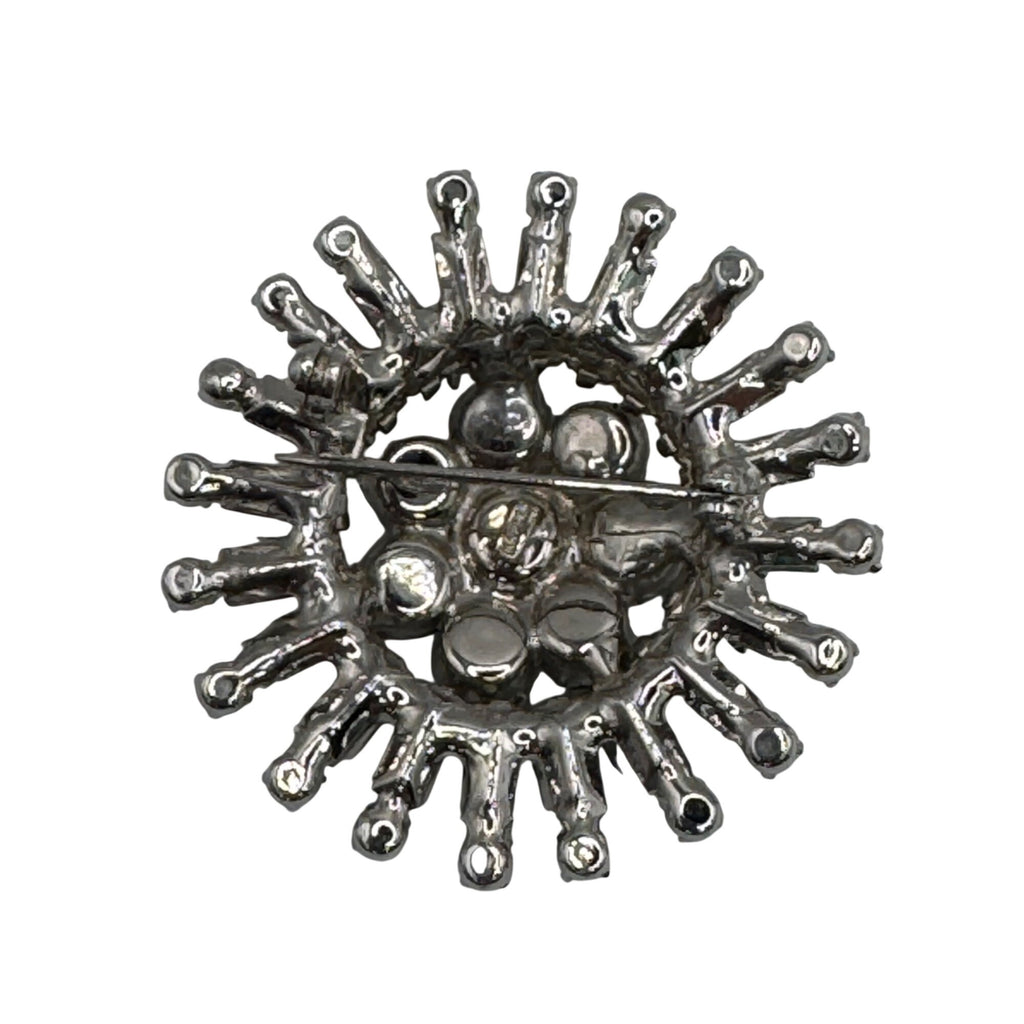 Vintage Napier Clear Rhinestone Starburst Brooch Pin 1.5" Prong Set Round MCM
