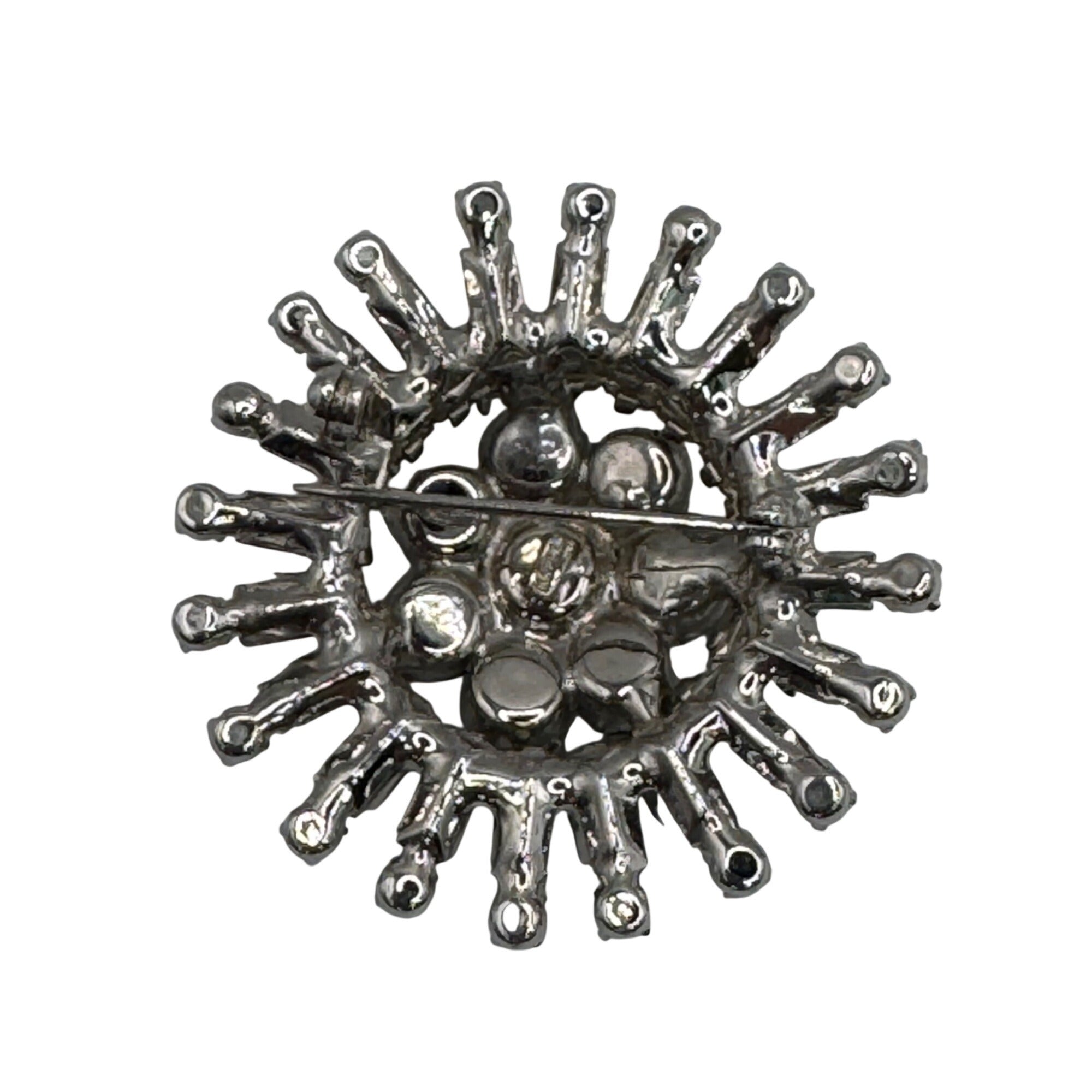 Vintage Napier Clear Rhinestone Starburst Brooch Pin 1.5" Prong Set Round MCM