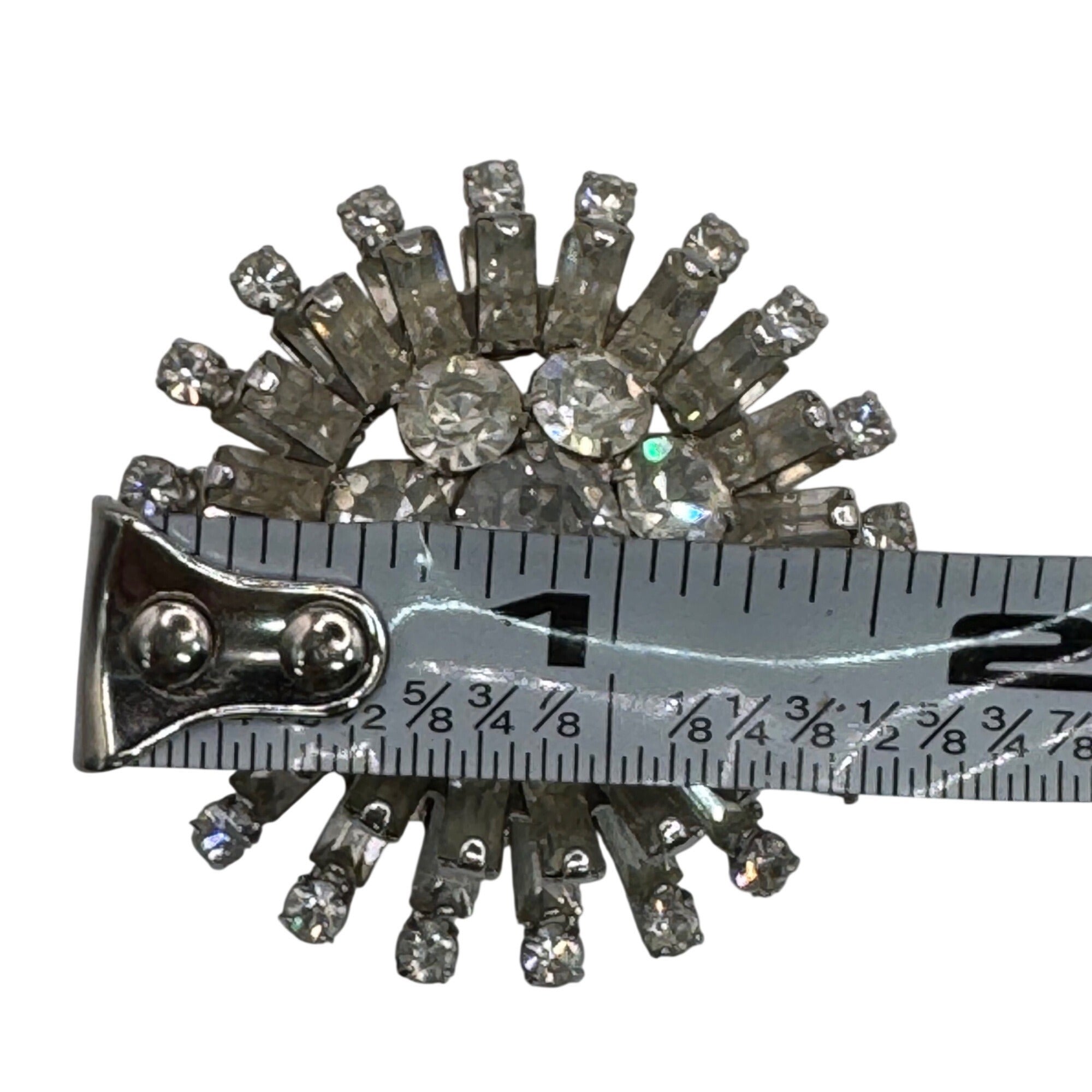 Vintage Napier Clear Rhinestone Starburst Brooch Pin 1.5" Prong Set Round MCM