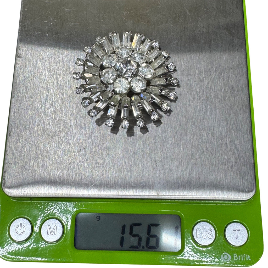 Vintage Napier Clear Rhinestone Starburst Brooch Pin 1.5" Prong Set Round MCM