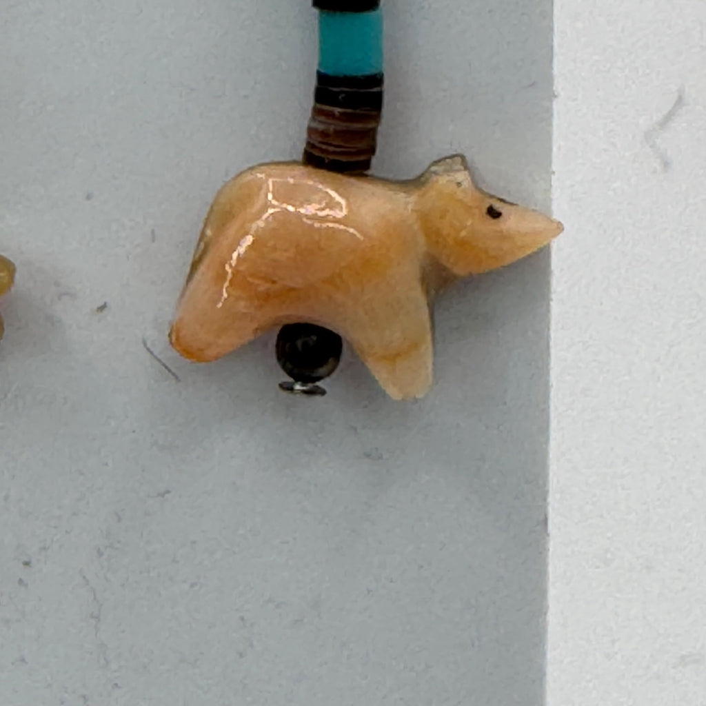 Vintage Heishi Fetish Bear Sterling Silver Clip-On Earrings Turquoise Bead Hopi