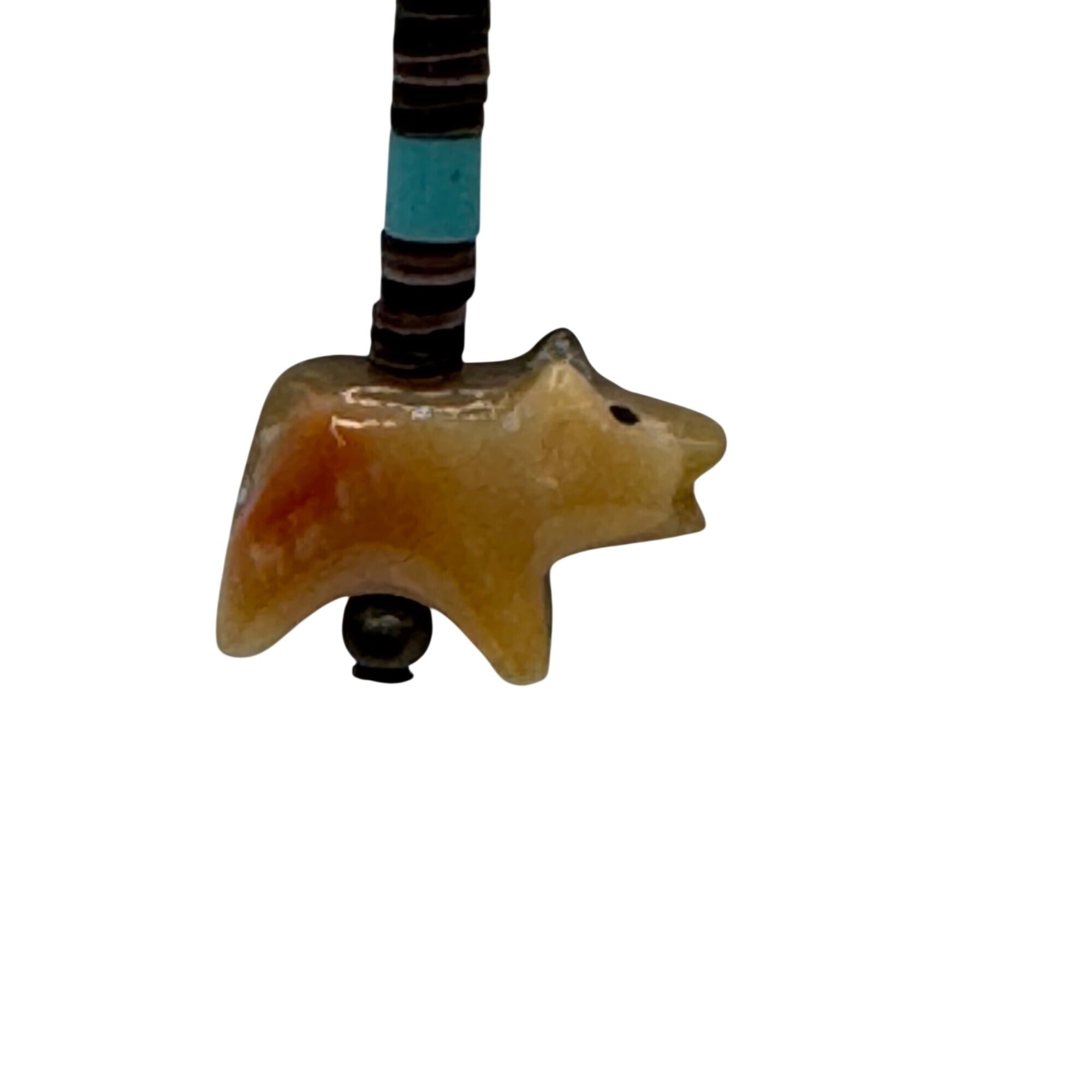 Vintage Heishi Fetish Bear Sterling Silver Clip-On Earrings Turquoise Bead Hopi