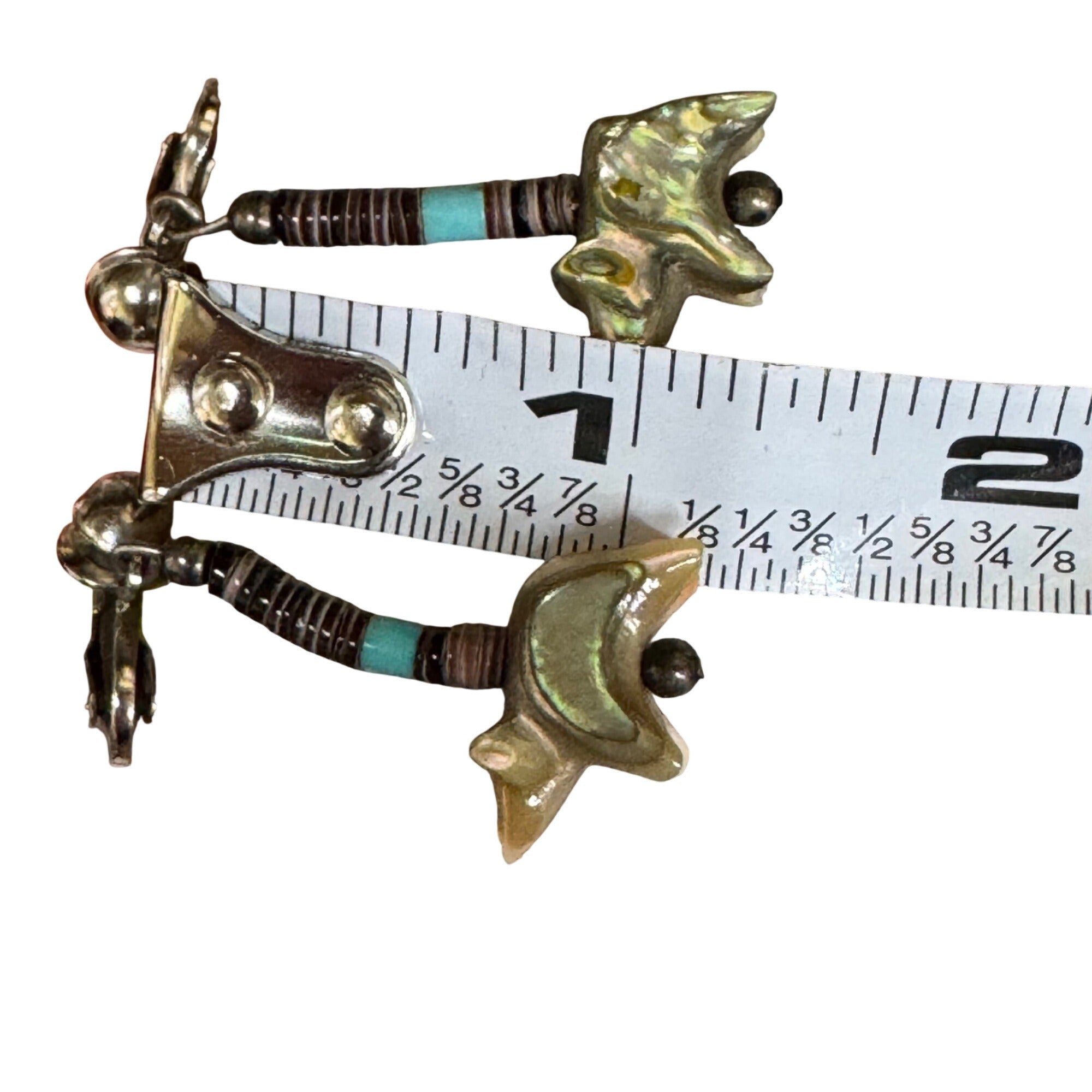 Vintage Heishi Fetish Bear Sterling Silver Clip-On Earrings Turquoise Bead Hopi