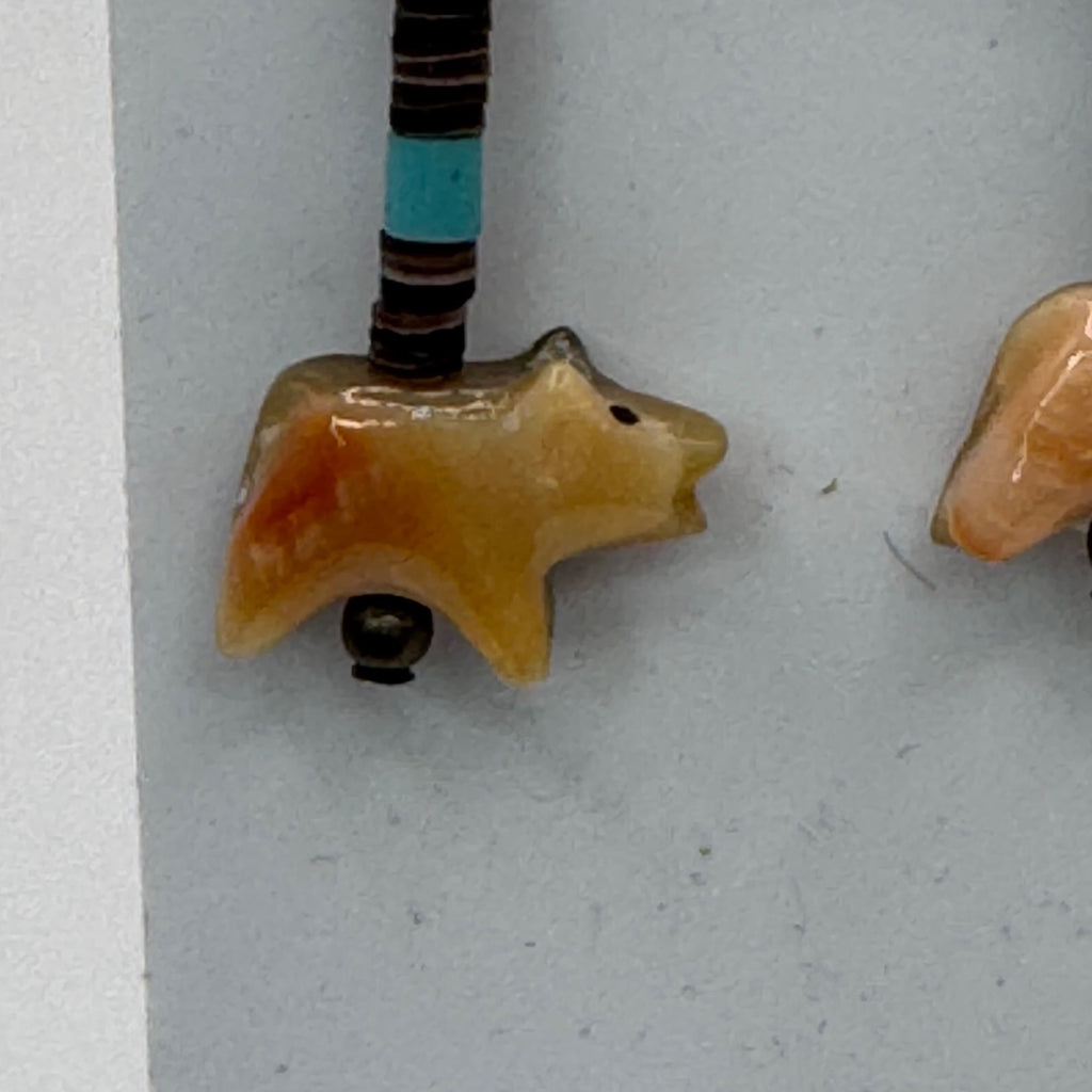 Vintage Heishi Fetish Bear Sterling Silver Clip-On Earrings Turquoise Bead Hopi
