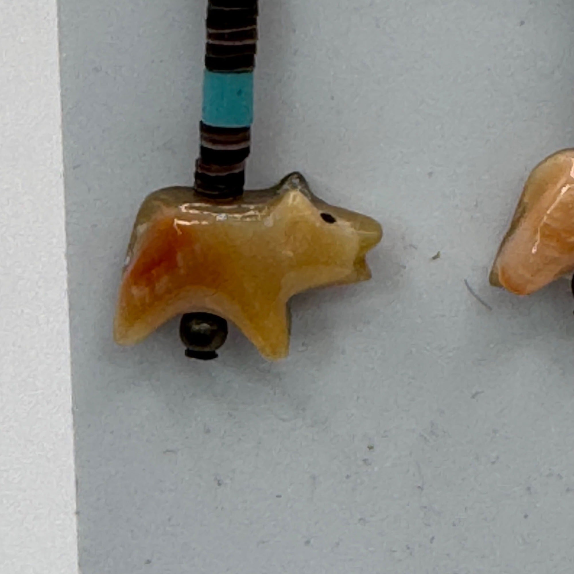 Vintage Heishi Fetish Bear Sterling Silver Clip-On Earrings Turquoise Bead Hopi