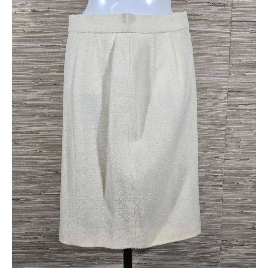 Chanel Boutique 1994 Cream Wool Silk Suit Set 38 Double Breasted Jacket Skirt