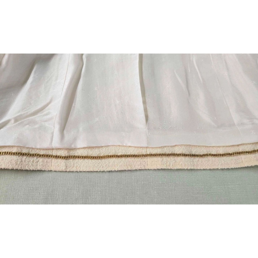 Chanel Boutique 1994 Cream Wool Silk Suit Set 38 Double Breasted Jacket Skirt