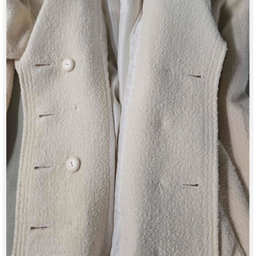 Chanel Boutique 1994 Cream Wool Silk Suit Set 38 Double Breasted Jacket Skirt