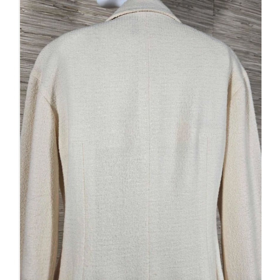 Chanel Boutique 1994 Cream Wool Silk Suit Set 38 Double Breasted Jacket Skirt