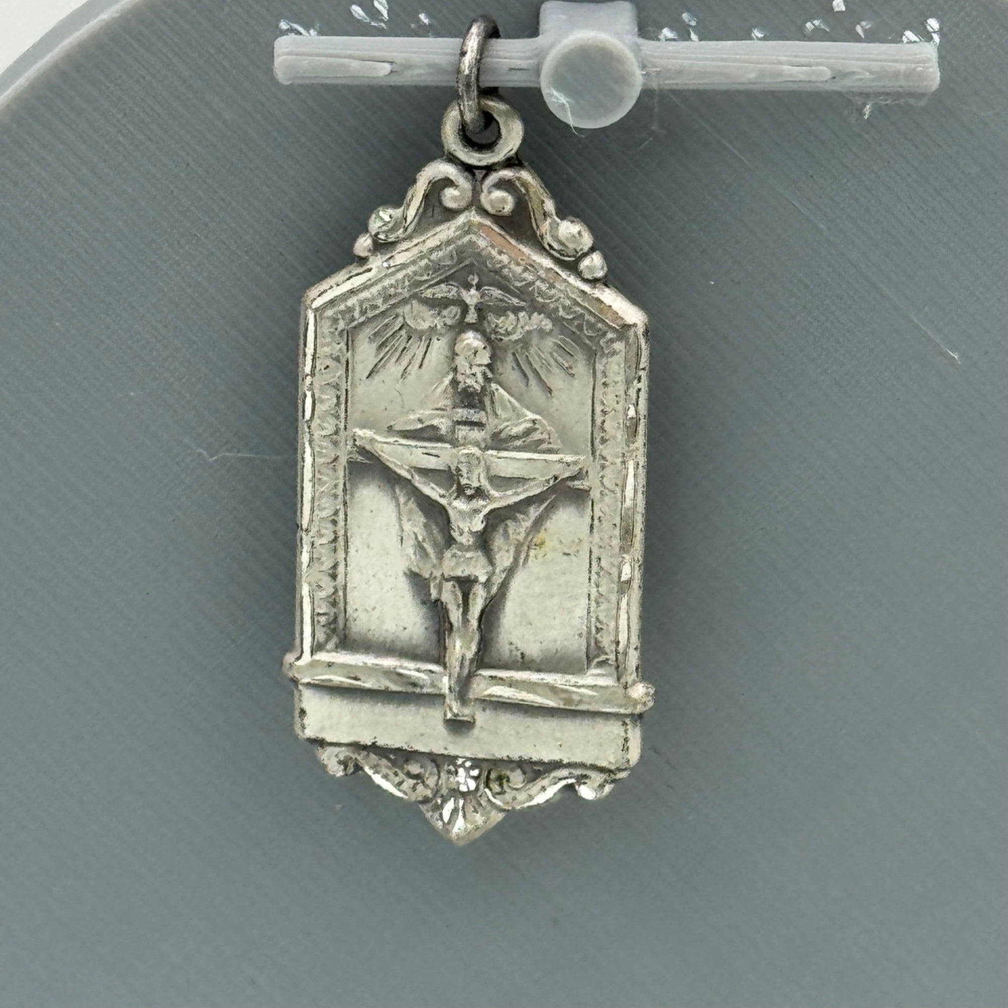 Holy Trinity Sterling Silver Charm Crucifix Pendant Devotion Fathers 1.5" Vtg