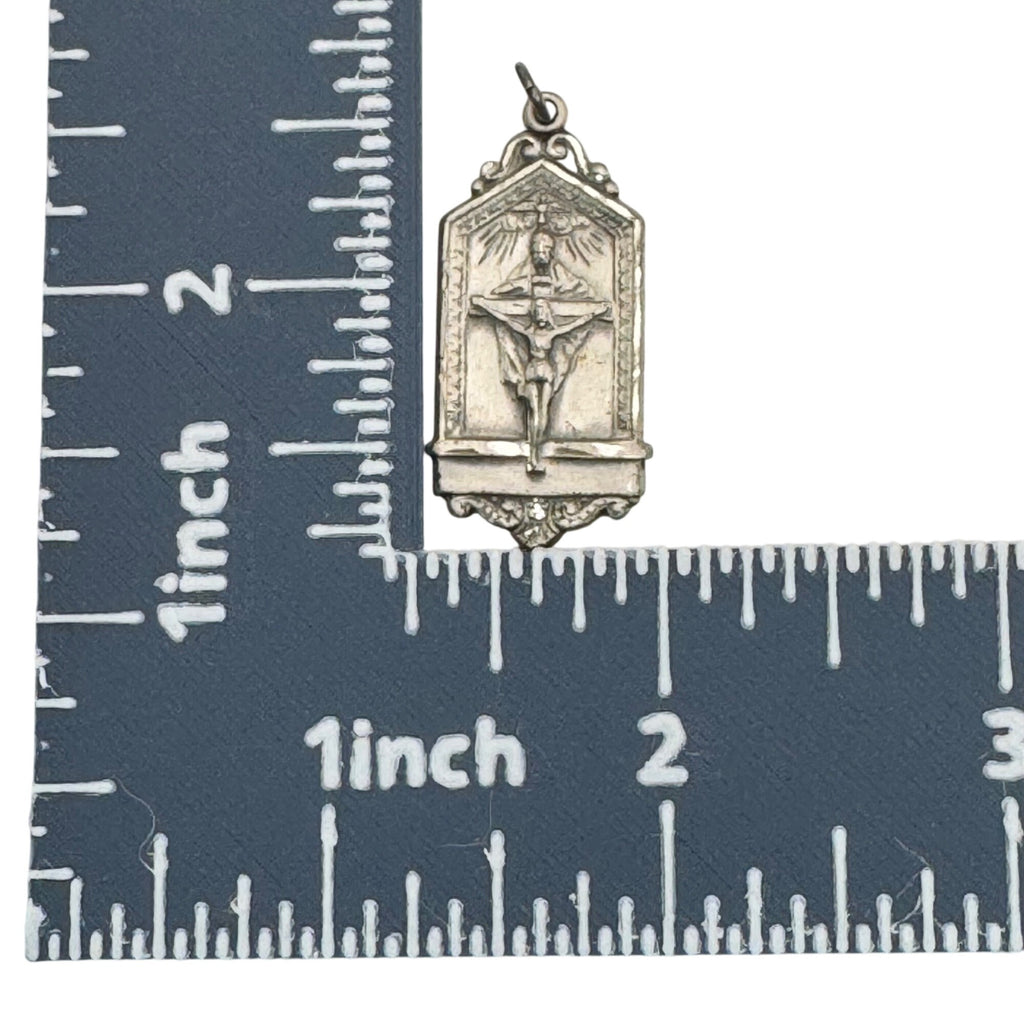 Holy Trinity Sterling Silver Charm Crucifix Pendant Devotion Fathers 1.5" Vtg