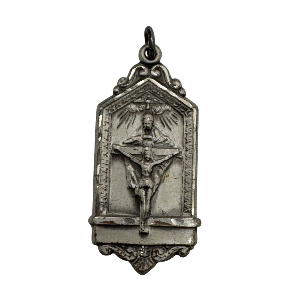 Holy Trinity Sterling Silver Charm Crucifix Pendant Devotion Fathers 1.5" Vtg