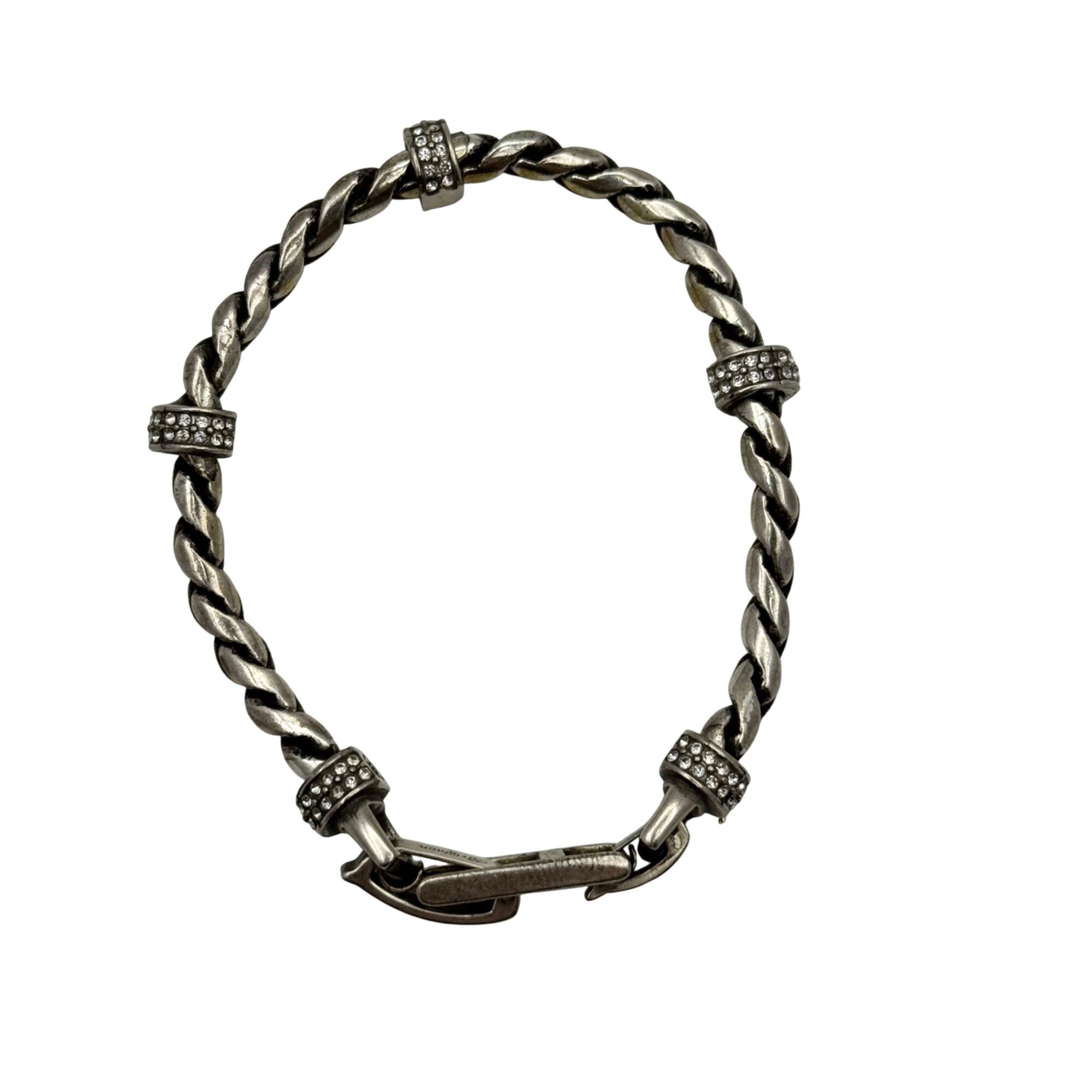 Brighton Meridian Cable Bracelet Silver-Tone Chain Crystal Accents 7" Vintage