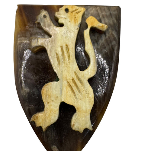 Antique Signed Scottish Lion Rampant Horn Brooch Shield Pin Scotland Vintage