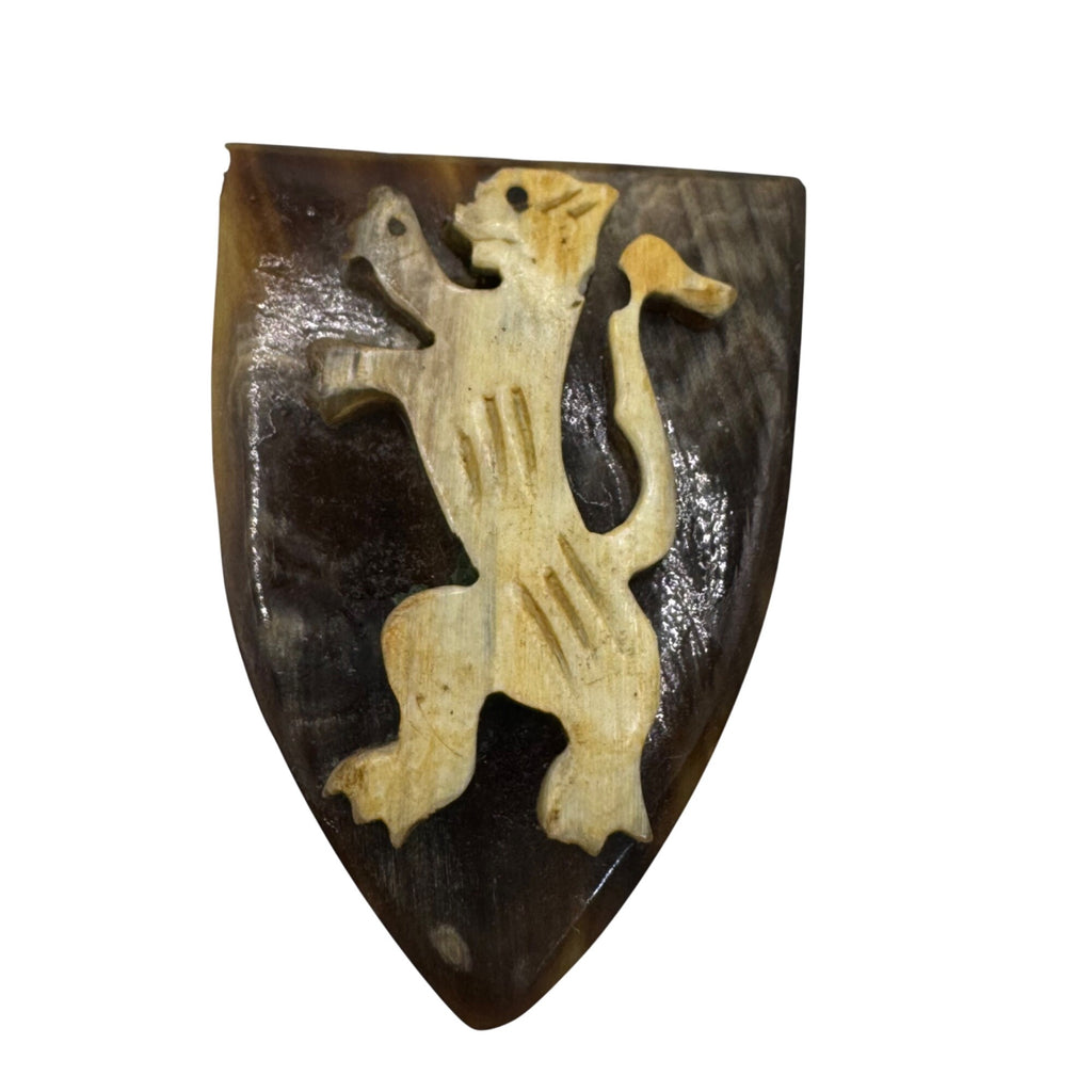 Antique Signed Scottish Lion Rampant Horn Brooch Shield Pin Scotland Vintage