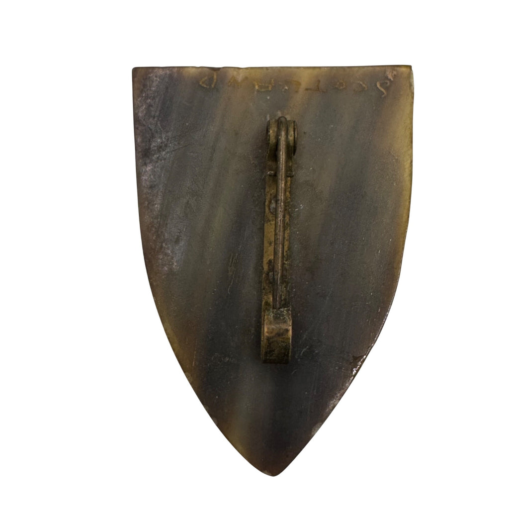 Antique Signed Scottish Lion Rampant Horn Brooch Shield Pin Scotland Vintage