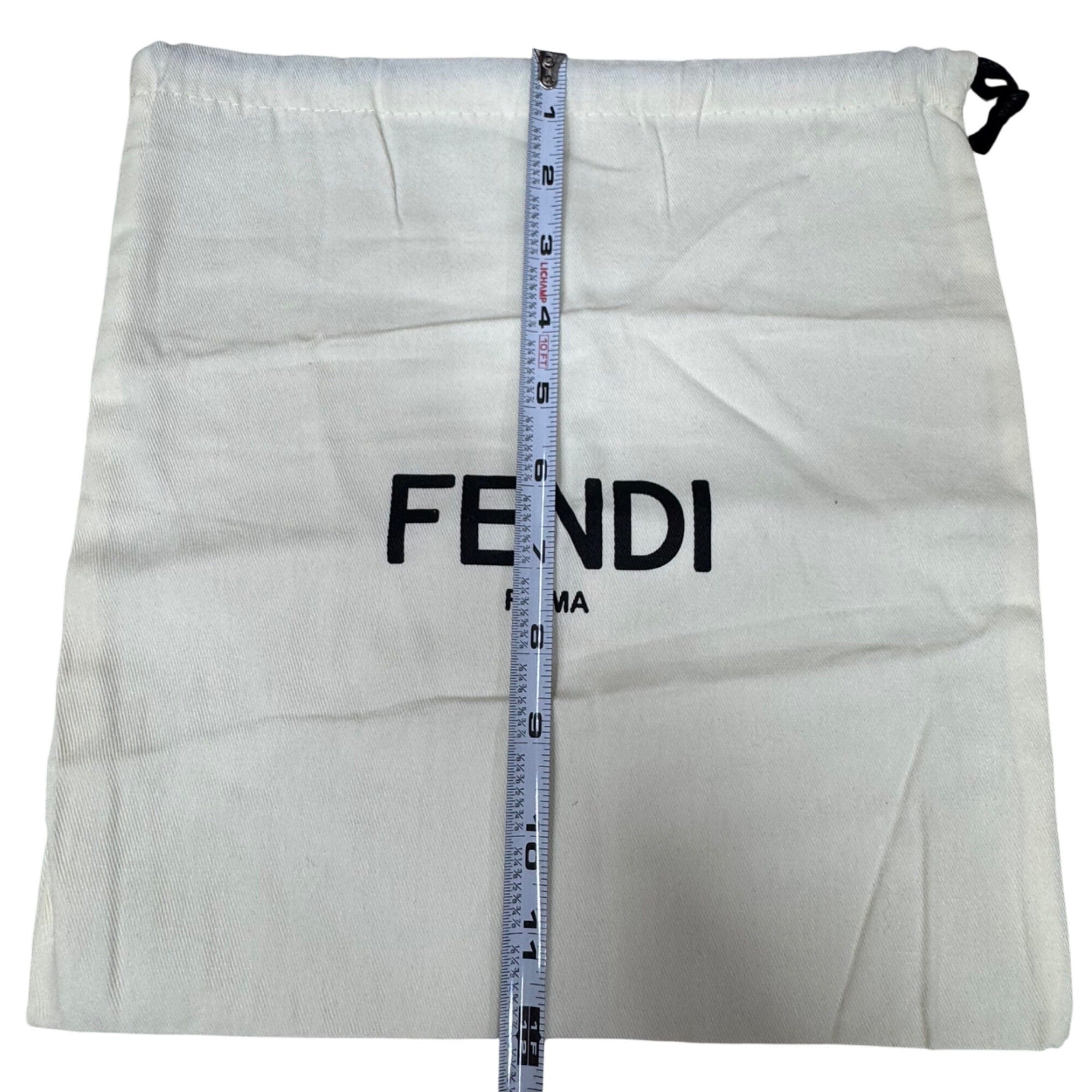 Fendi Roma Cream Dust Bag Pouch Drawstring with Black Logo 12" X 11" Authentic