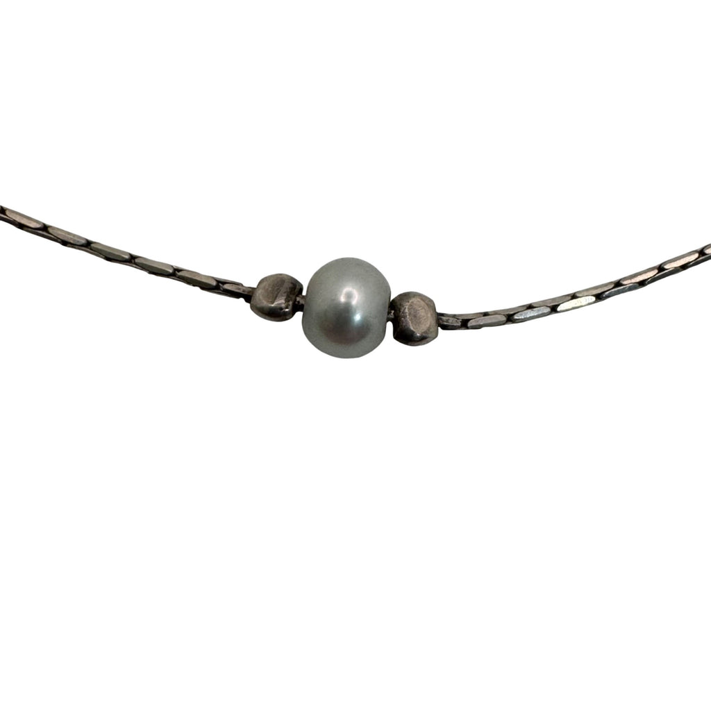 Vintage Sterling Silver Bracelet Freshwater Seed Pearls Dainty Chain 10" Anklet