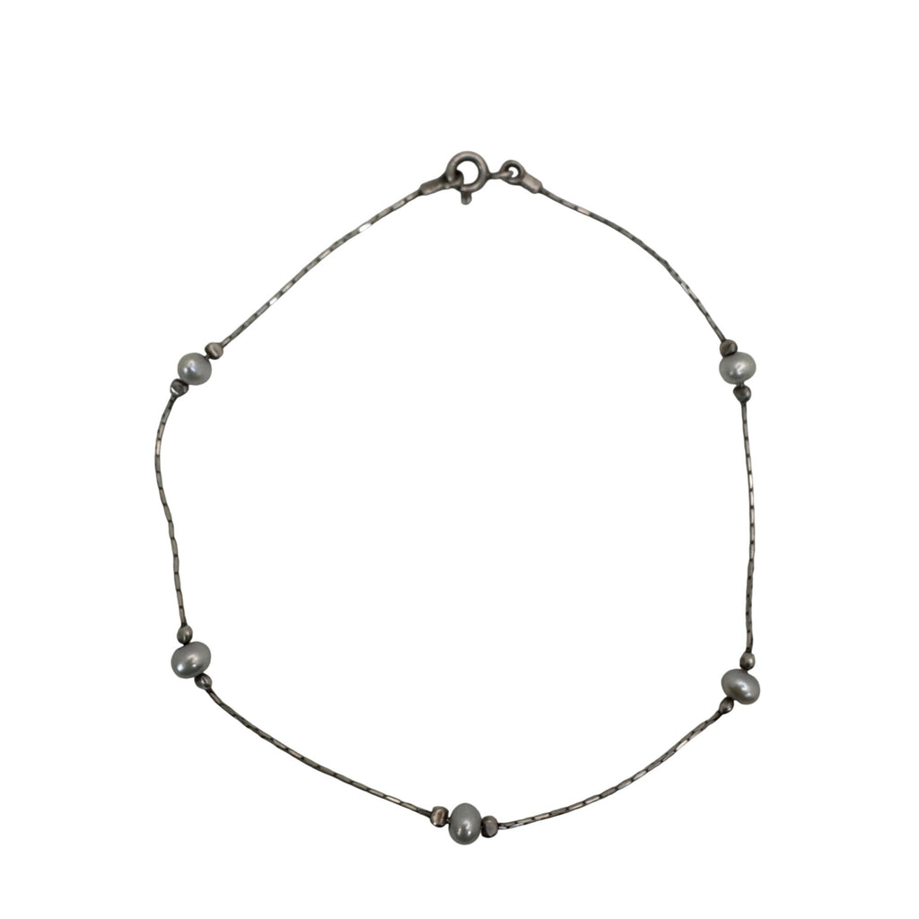Vintage Sterling Silver Bracelet Freshwater Seed Pearls Dainty Chain 10" Anklet