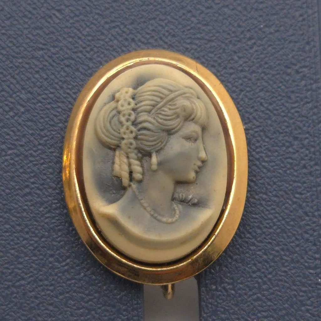 Vintage Cameo Clip-On Earrings Gold Tone Oval Design Victorian Art Deco Estate