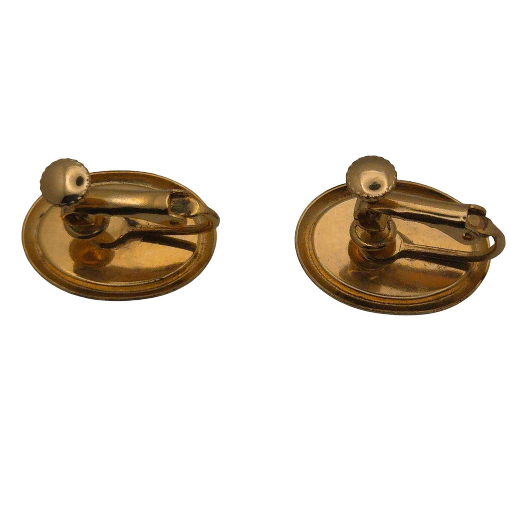 Vintage Cameo Clip-On Earrings Gold Tone Oval Design Victorian Art Deco Estate