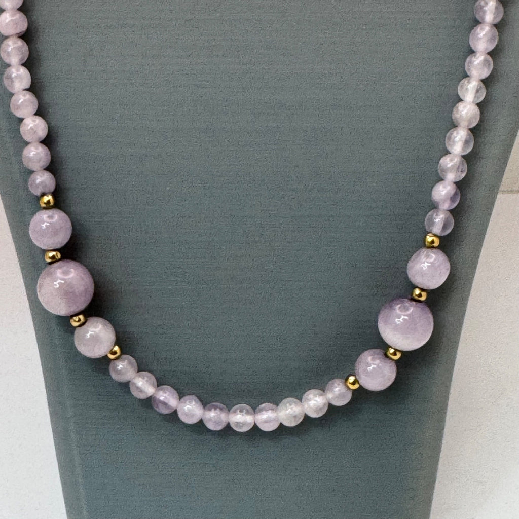 14k Gold Amethyst Necklace Lavender Beaded 35" Statement Purple Lilac Vintage