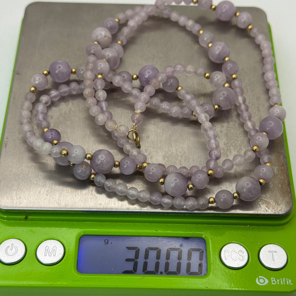 14k Gold Amethyst Necklace Lavender Beaded 35" Statement Purple Lilac Vintage