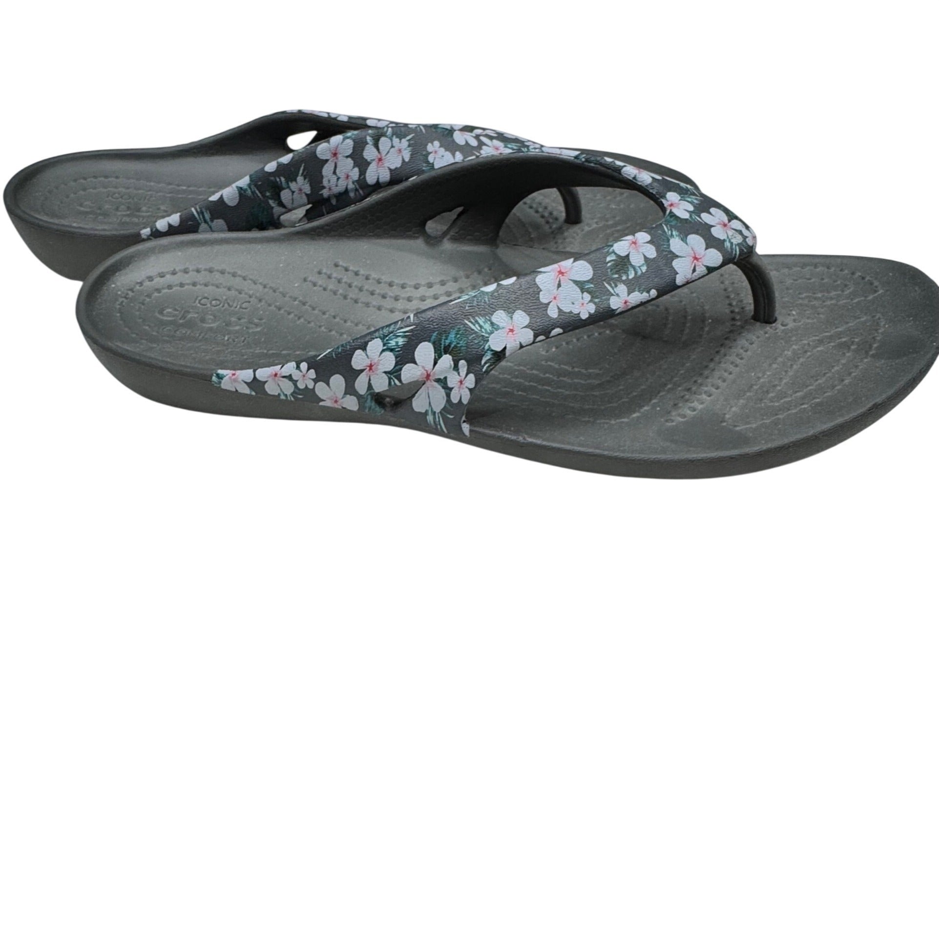 Crocs Sandals Womens 8 Black Pink Floral Kadee II Flip Flops Thongs New w/o Tags