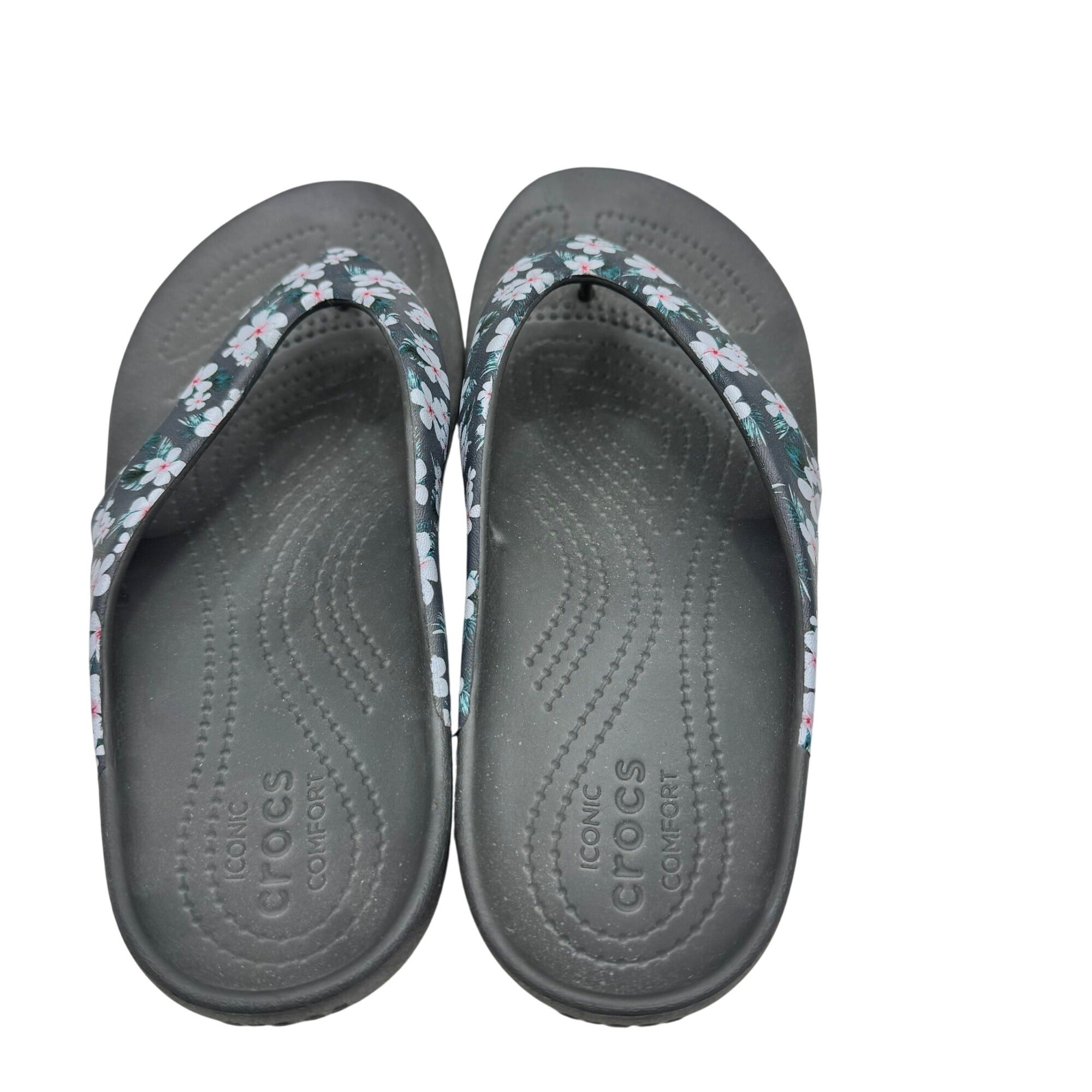 Crocs Sandals Womens 8 Black Pink Floral Kadee II Flip Flops Thongs New w/o Tags