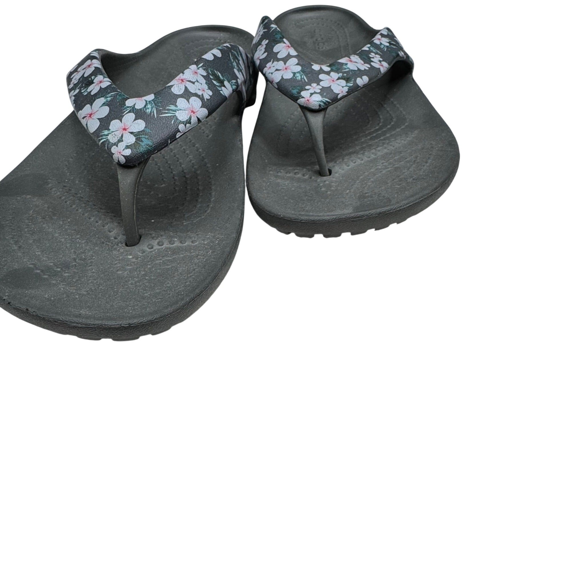 Crocs Sandals Womens 8 Black Pink Floral Kadee II Flip Flops Thongs New w/o Tags