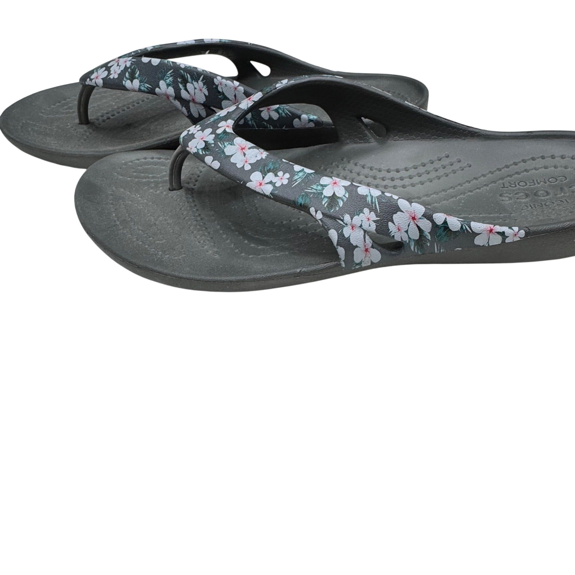 Crocs Sandals Womens 8 Black Pink Floral Kadee II Flip Flops Thongs New w/o Tags