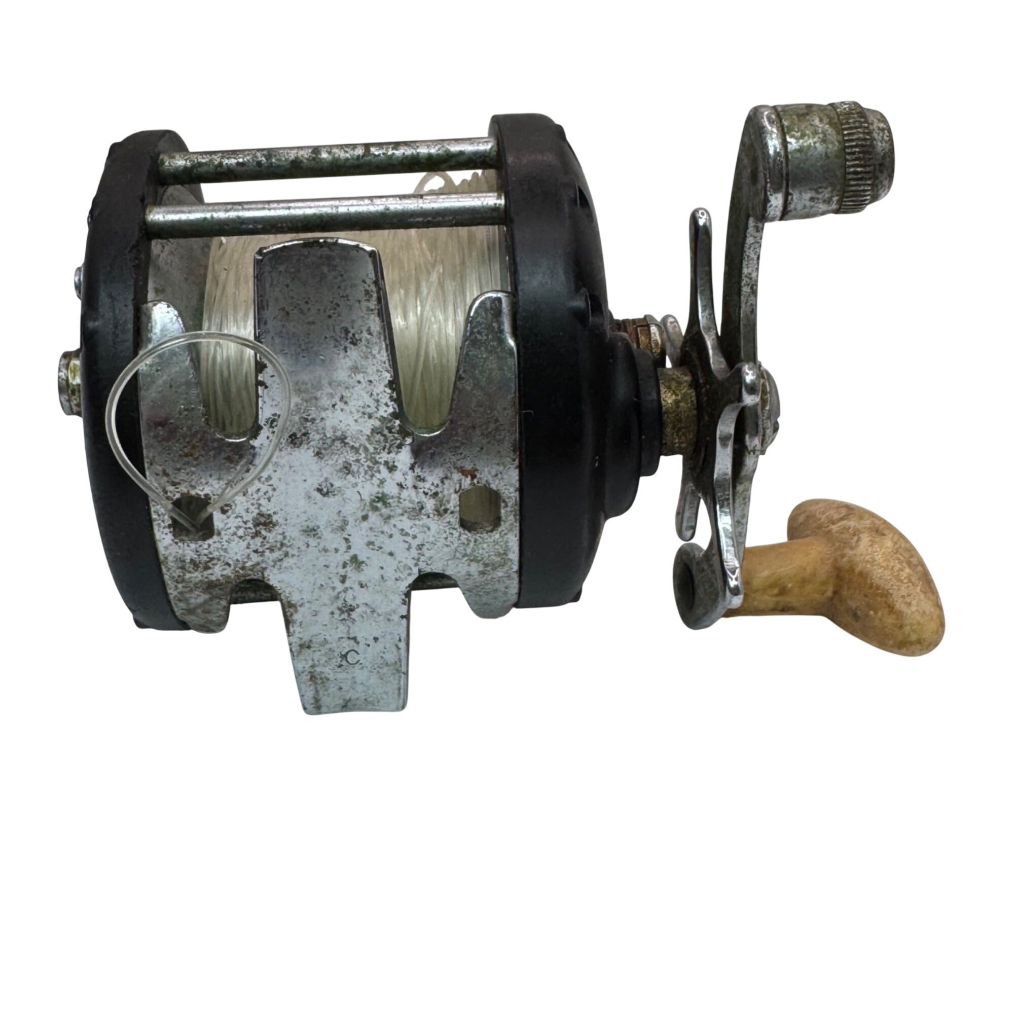 Vintage Ocean City 981 Fishing Reel Made In USA With Wooden Handle Saltwater