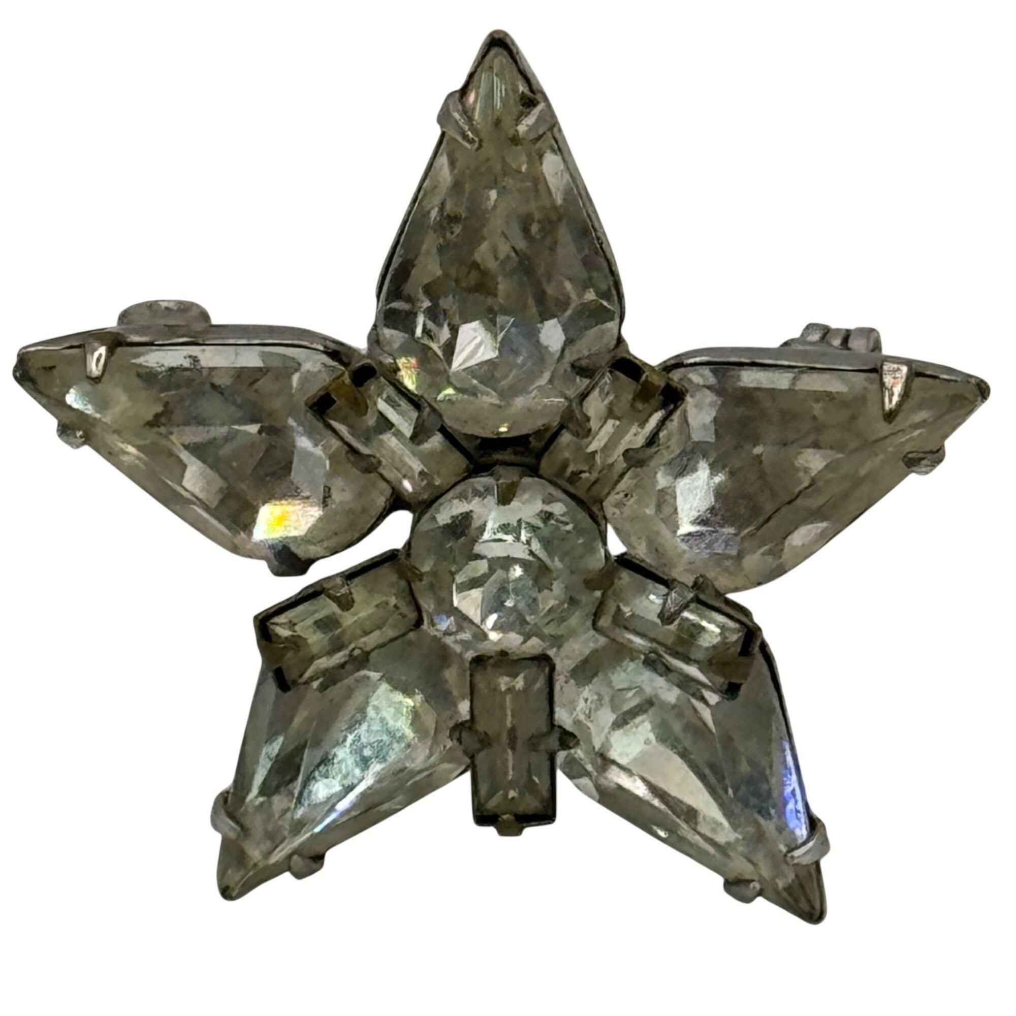 Weiss Pear Clear Crystal Rhinestone Brooch Baguette Signed Star Vintage 1.25"