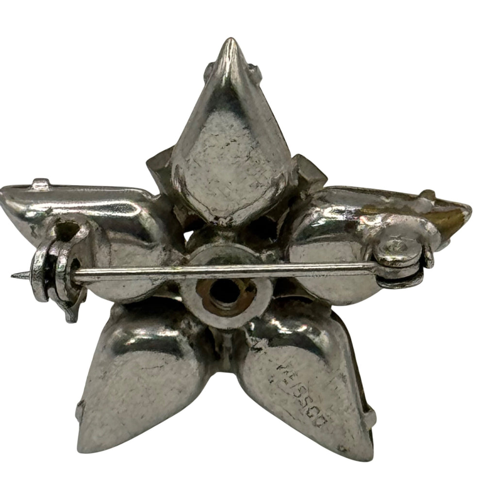 Weiss Pear Clear Crystal Rhinestone Brooch Baguette Signed Star Vintage 1.25"