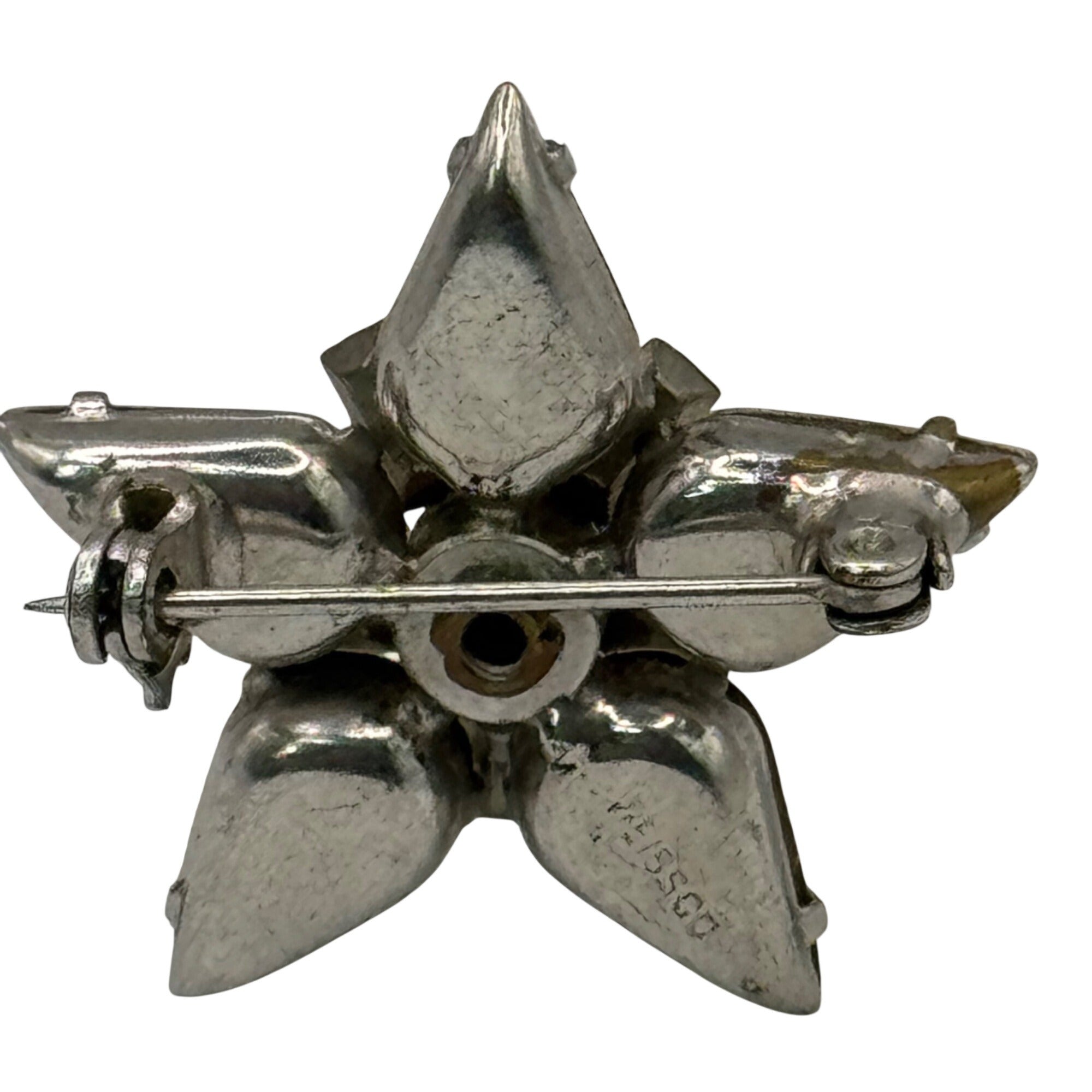 Weiss Pear Clear Crystal Rhinestone Brooch Baguette Signed Star Vintage 1.25"