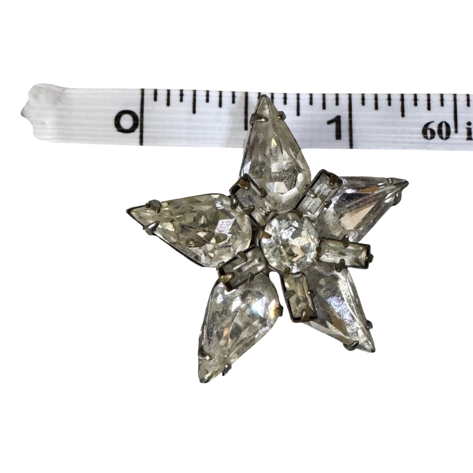 Weiss Pear Clear Crystal Rhinestone Brooch Baguette Signed Star Vintage 1.25"