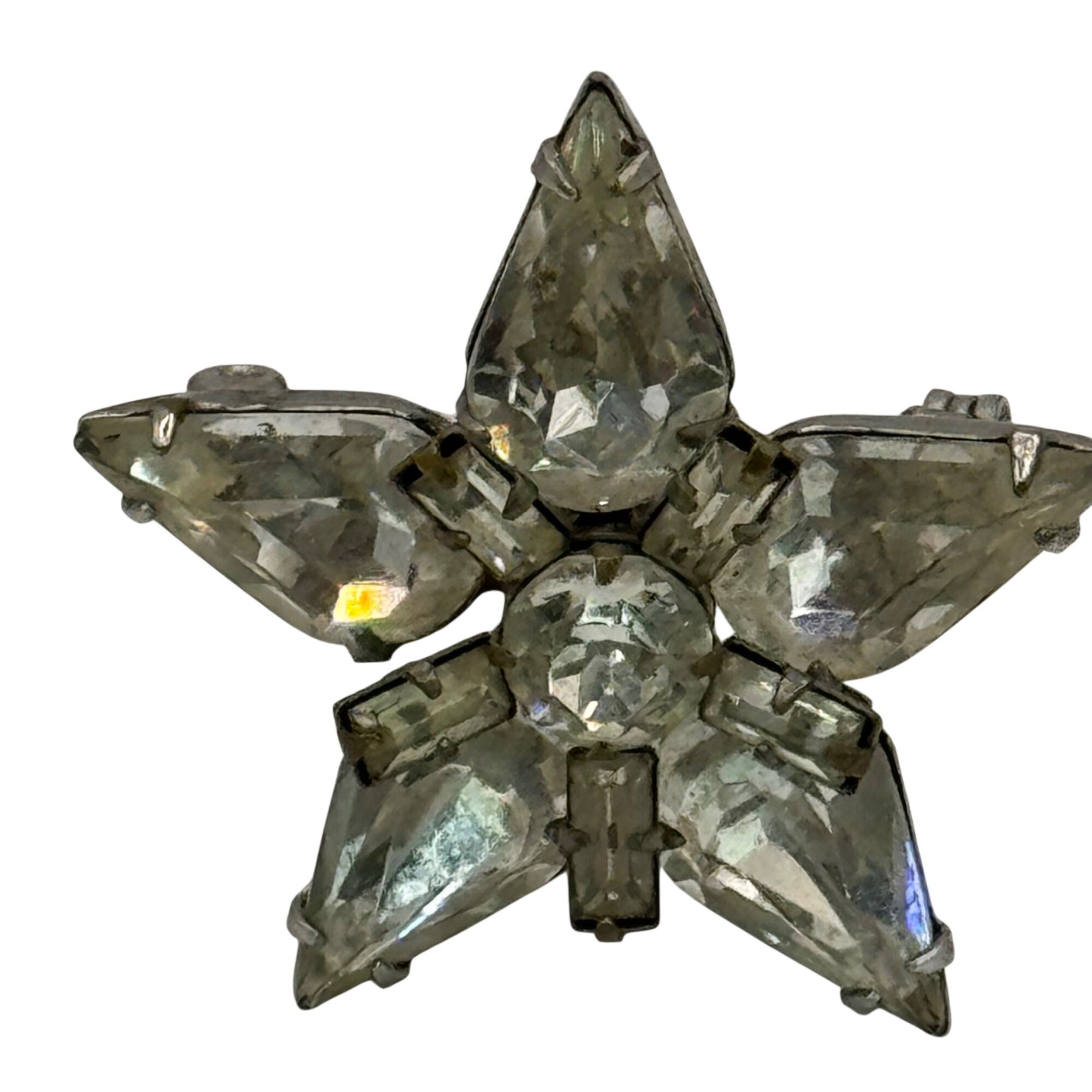 Weiss Pear Clear Crystal Rhinestone Brooch Baguette Signed Star Vintage 1.25"