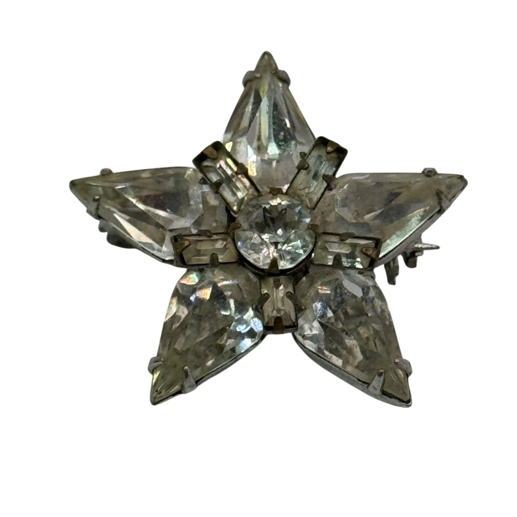 Weiss Pear Clear Crystal Rhinestone Brooch Baguette Signed Star Vintage 1.25"