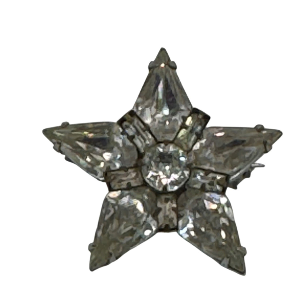 Weiss Pear Clear Crystal Rhinestone Brooch Baguette Signed Star Vintage 1.25"