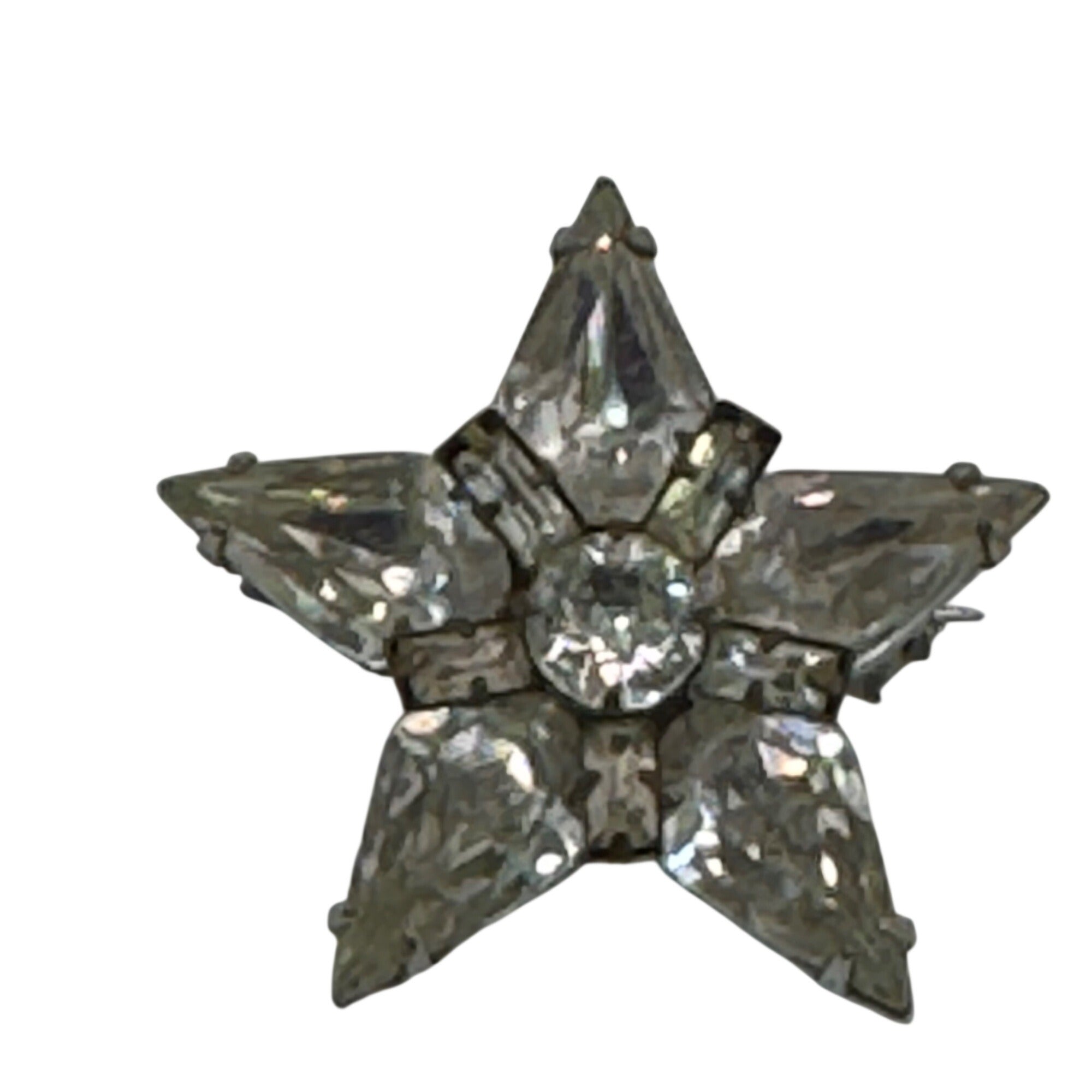 Weiss Pear Clear Crystal Rhinestone Brooch Baguette Signed Star Vintage 1.25"