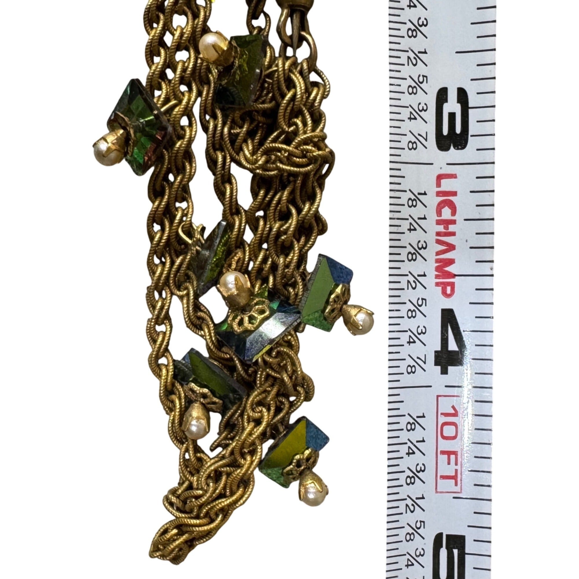 Vintage Miriam Haskell Stick Pin Aurora Borealis Brooch Green Beads Faux Pearls