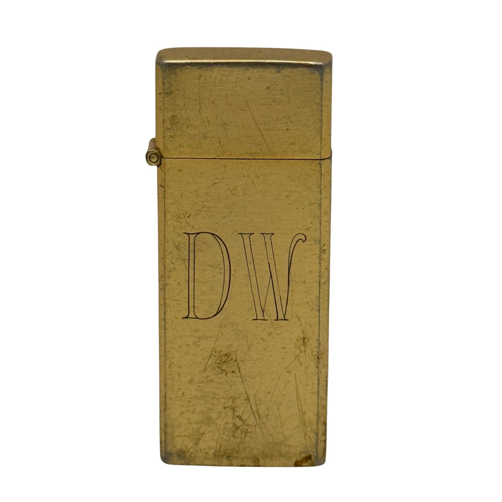 Vintage Rexlite Slim Gold Tone Lighter DW Monogrammed Made In Japan 2.75"
