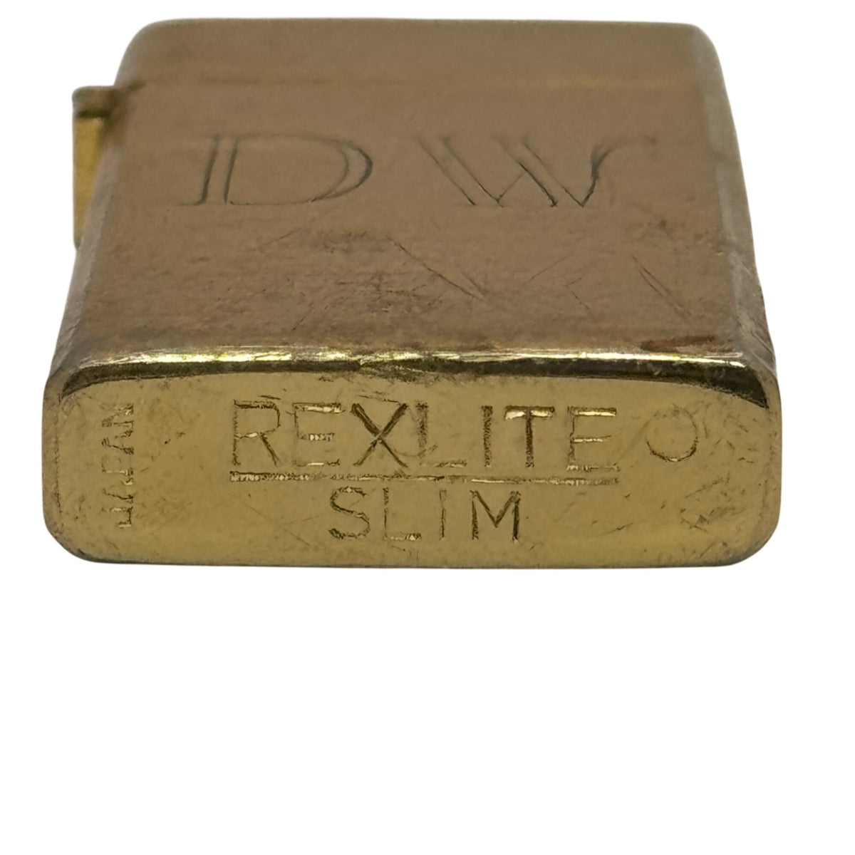 Vintage Rexlite Slim Gold Tone Lighter DW Monogrammed Made In Japan 2.75"