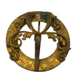 Antique Ornate Brass Pin Sash Scarf Buckle Scrollwork Vtg 2" Victorian Art Deco