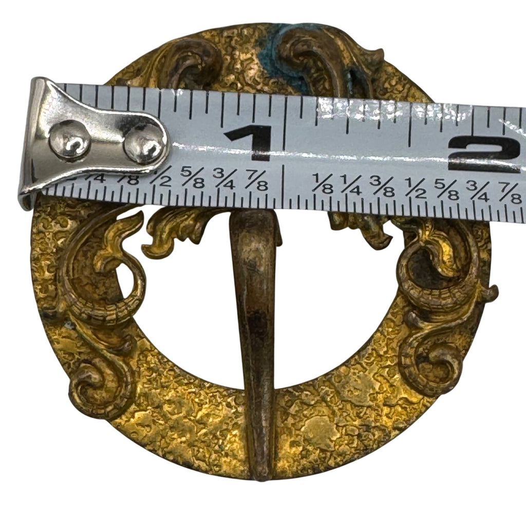 Antique Ornate Brass Pin Sash Scarf Buckle Scrollwork Vtg 2" Victorian Art Deco