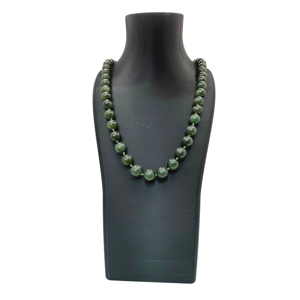 Vintage Double Knotted Dark Green Jade Beaded Necklace 30” Polished Gemstone