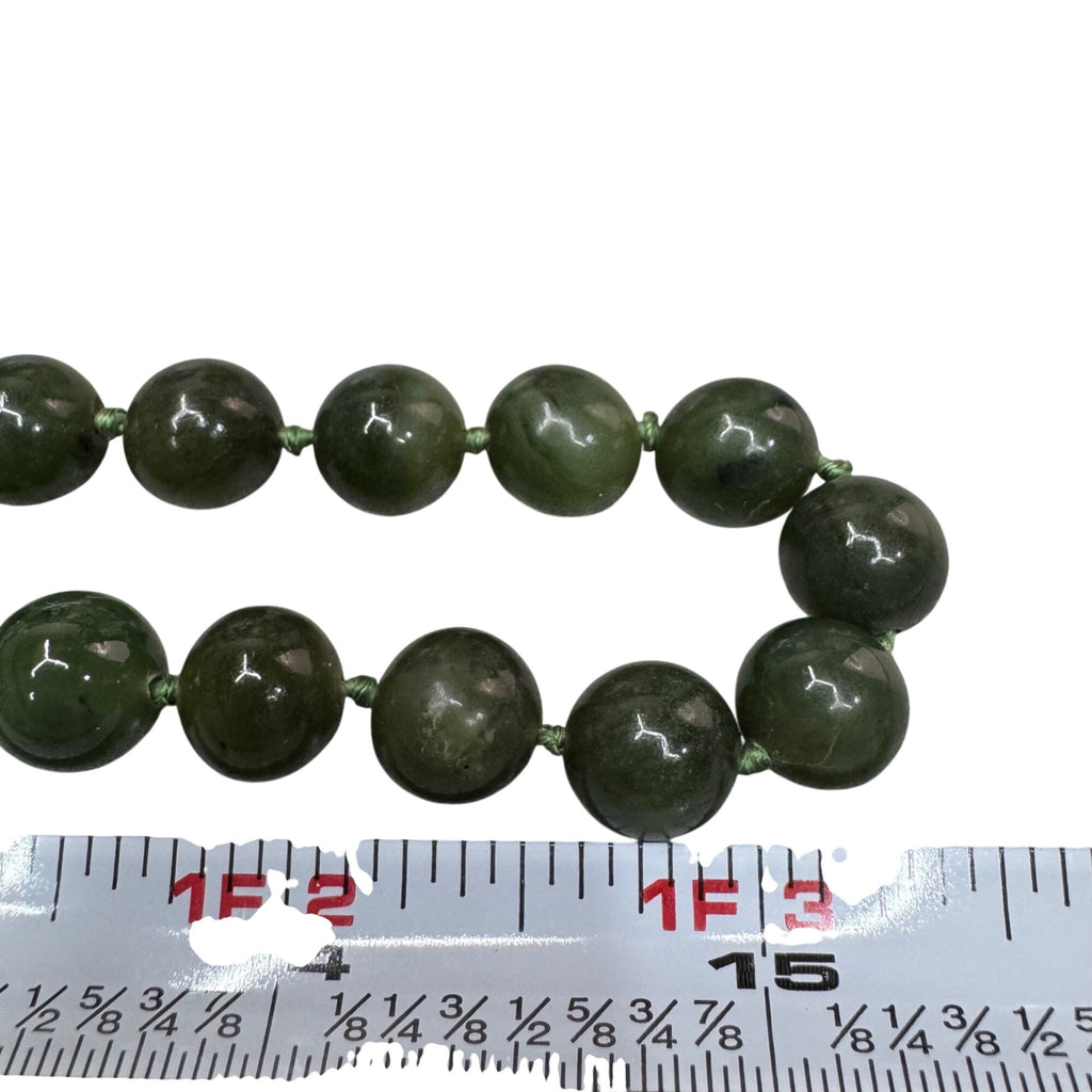 Vintage Double Knotted Dark Green Jade Beaded Necklace 30” Polished Gemstone